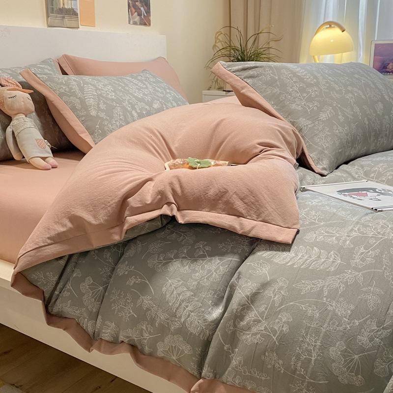 Category A Maternal and Infant Grade Washed Cotton and Linen Bed Cotton Four-piece Set and Three-piece Set Pure Cotton Bed Sheet and Quilt Cover