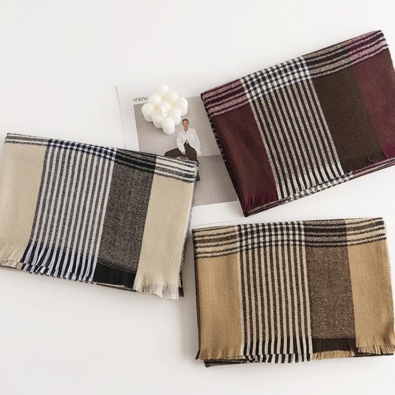 Korean Style Atmospheric Tassel Houndstooth Plaid Scarf for Women Autumn and Winter Imitation Cashmere Warm and Versatile Scarf for Students