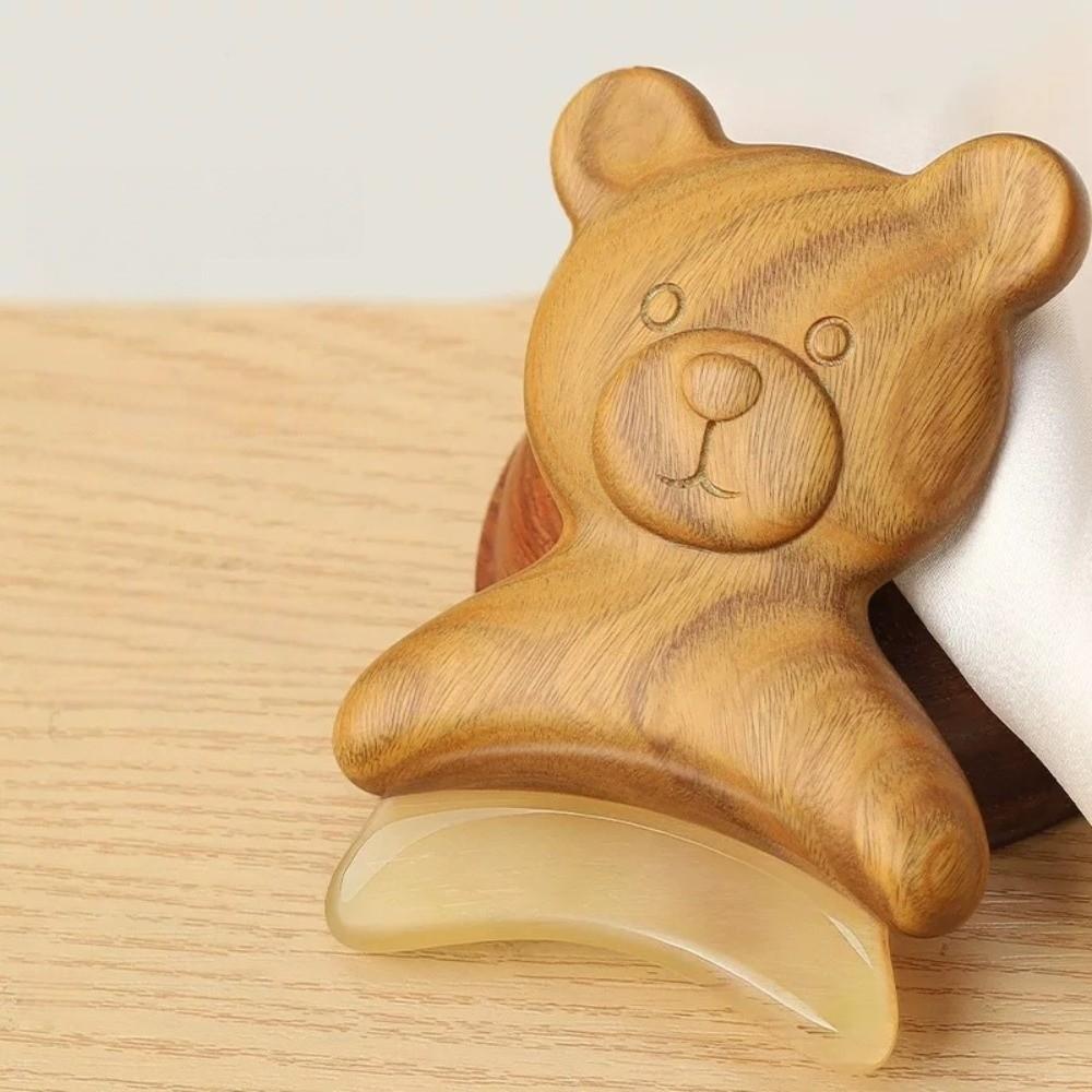 Reduce Puffiness Bear Shape Skin Scraping Board Green Sandalwood Massager  SPA