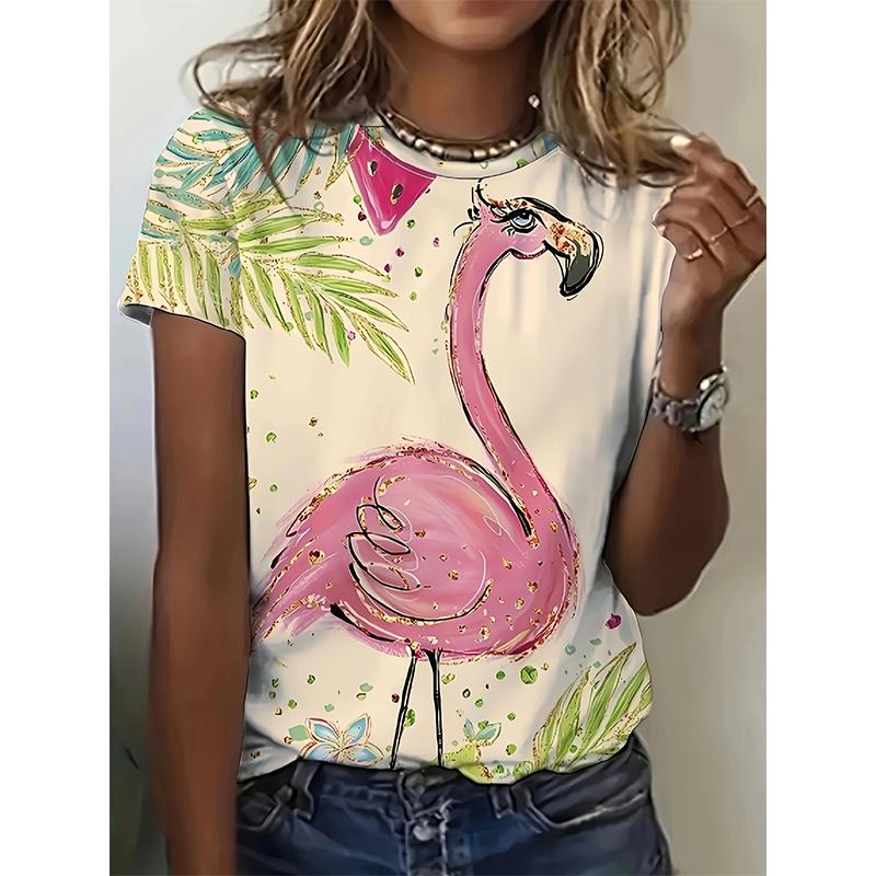 Fashion Flamingo 3D Print T-Shirts Women New Casual O-Neck Short Sleeve T Shirt Y2k Harajuku Oversized Tees Tops Female Clothing
