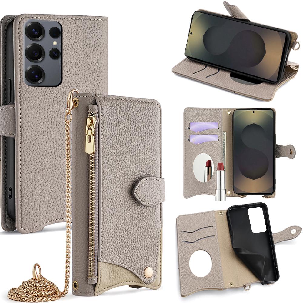 For Samsung Galaxy S25 Ultra Wallet Case Fishtail Design Leather Phone Cover with Mirror/Stand/Strap