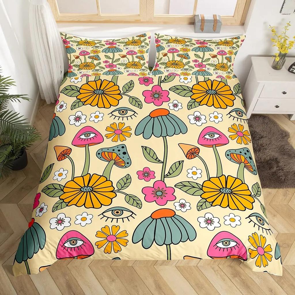 Eyes Comforter Cover Bohemian Hippie Water-Drop Duvet Cover Boho Eyes Nazar Amulet Bedding Set Mysterious Blue Eyes Quilt Cover