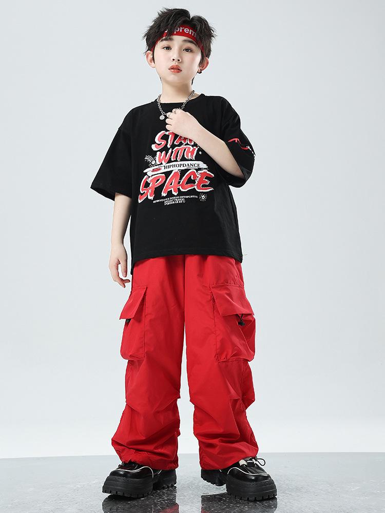 Kids' Hip Hop Dance Outfit: Boys' Trendy Set & Girls' Crop Top with Cargo Pants - Summer Jazz Performance Wear