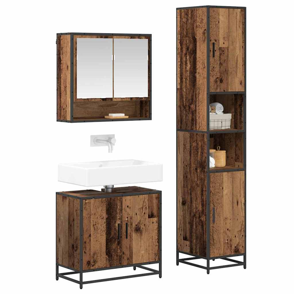 Bathroom Furniture Set with Shelf 3 pcs Reclaimed Wood Effect Particleboard