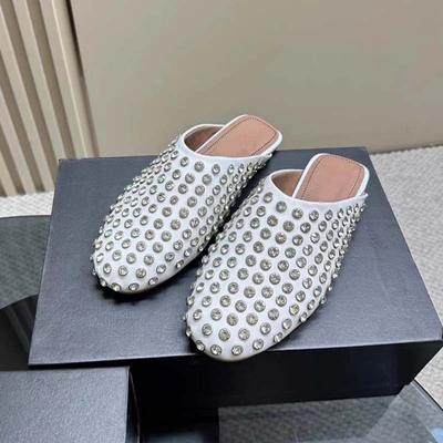 Dames Ponceuse Rivet Strass Baotou Pantoufles Queue Carrée Muller Chaussures Femmes Chaussures Femmes