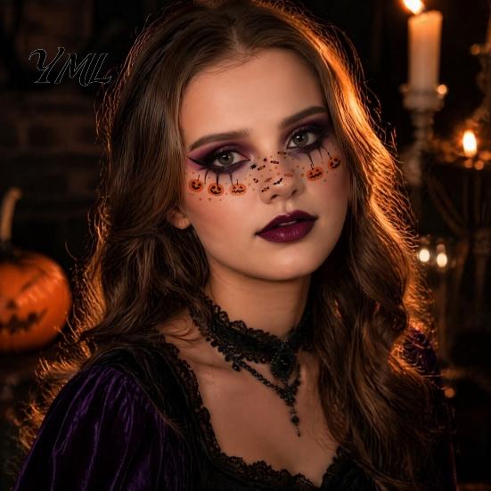 Temporary Tattoos for Adults Kids Halloween Tattoo Stickers, Face Decals Party Makeup, Cosplay Makeup Accessories Waterproof Pumpkin Bat Bloodstain