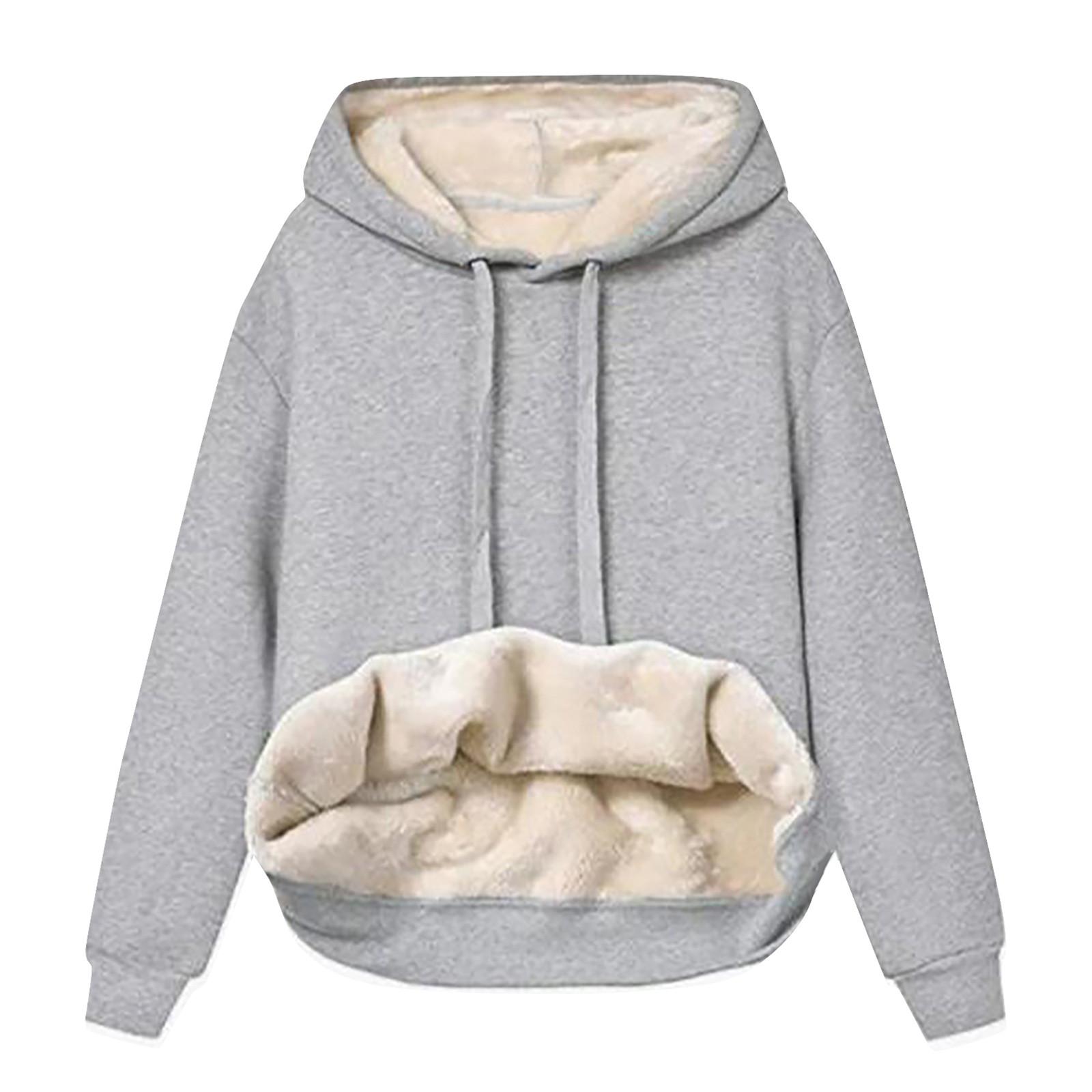 

Women s Fashion Solid Color Hooded Drawstring Thickened And Padded Sweater Tops XXL