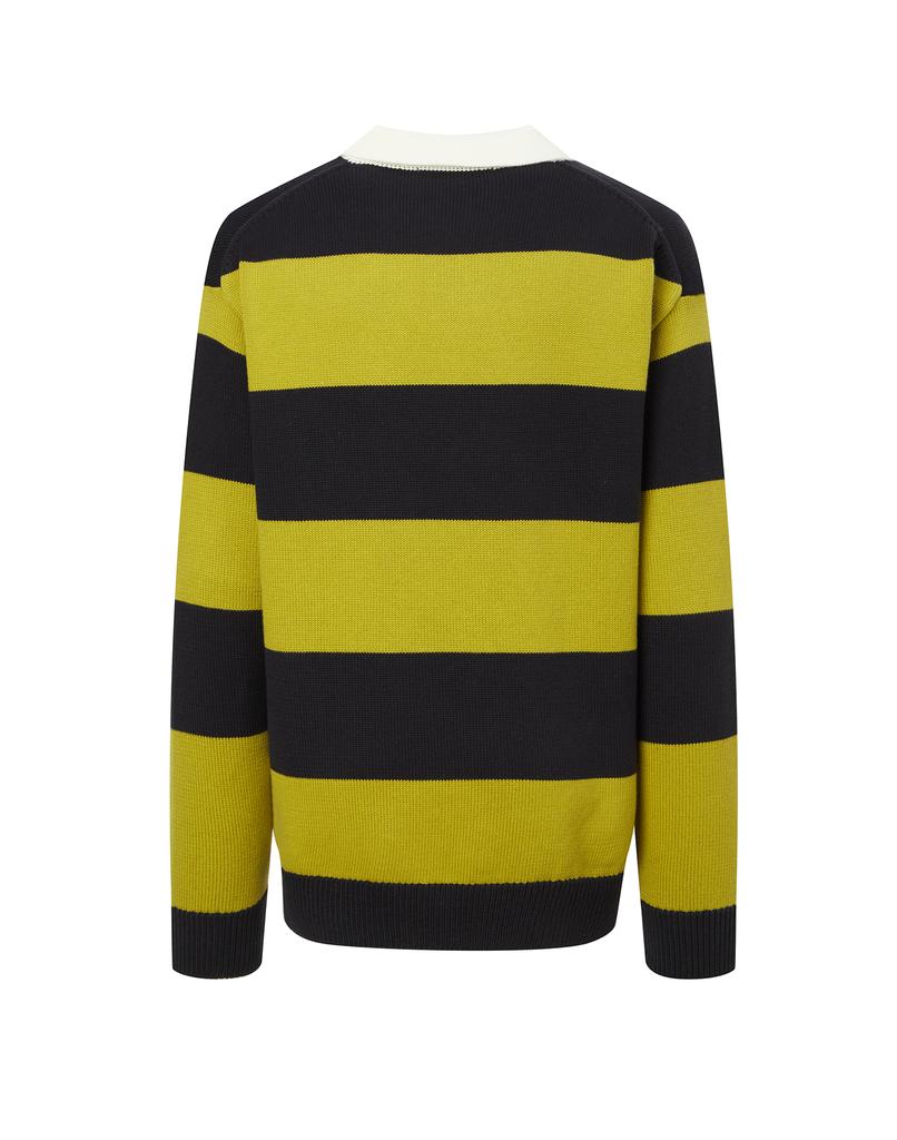 CAMBRIDGE UNIVERSITY [25Ss] Cambridge Stripe Cotton Blend Collared Knit Green