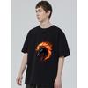 Black T-Shirt With Flame Horse Head Print For Casual Wear