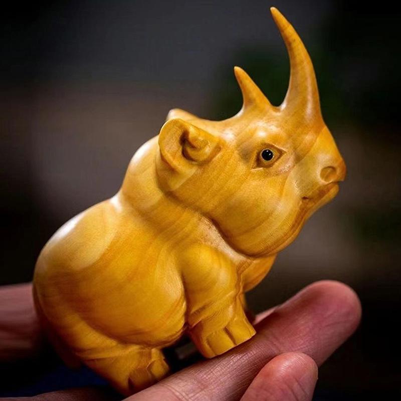 1PC Manual Wood Carving Wooden Product Rhino Hippo Elephant Room Home Decor Car Ornaments Decoration Sculptures & Figurines
