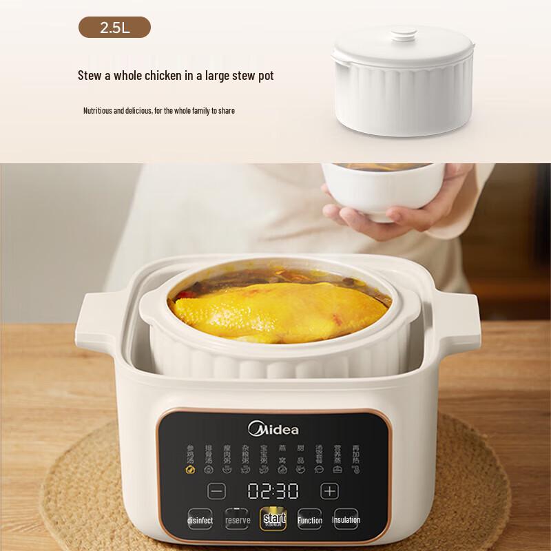 Midea 2.5L Electric Stew Pot with Steamer CN plug (adapter included)