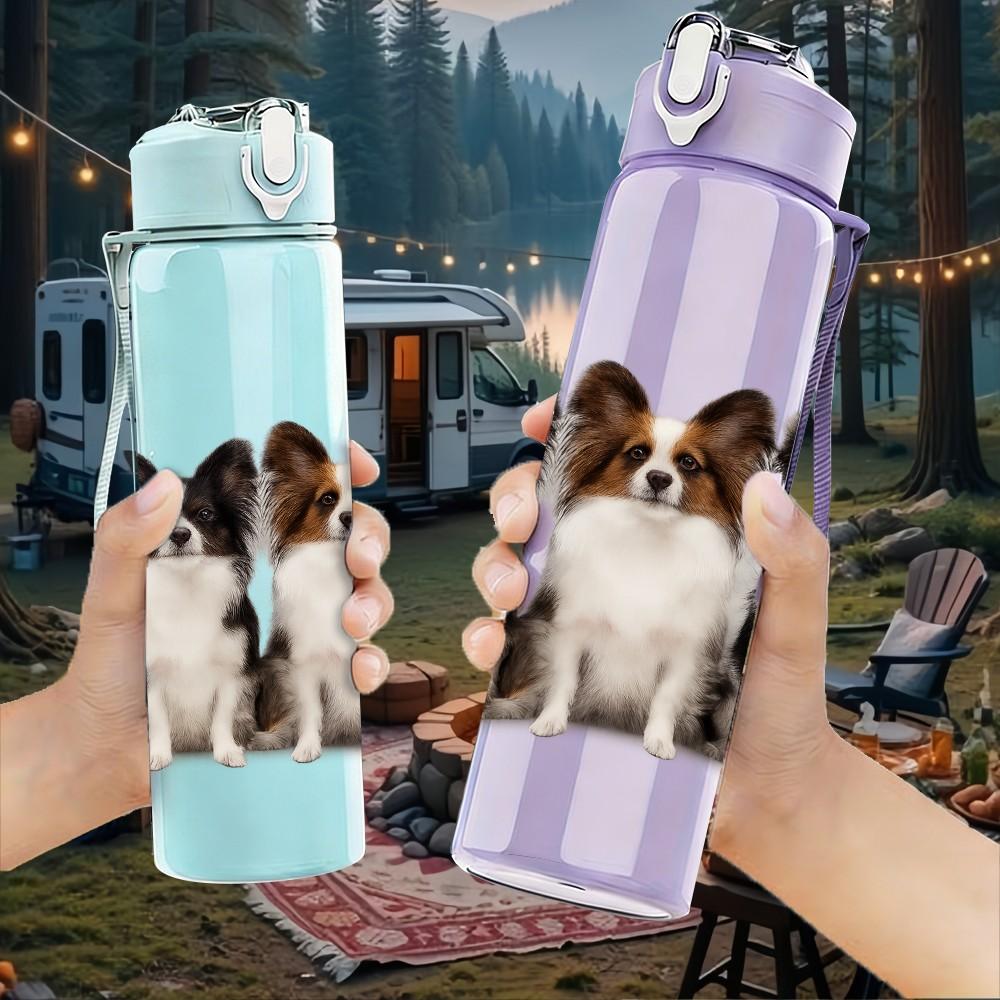 1PC Group Small Puppy Dog Portrait Print 750ml Color Plastic Sports Water Bottle Leakproof Flip Straw Lid Suitable for Sports Office Home Use