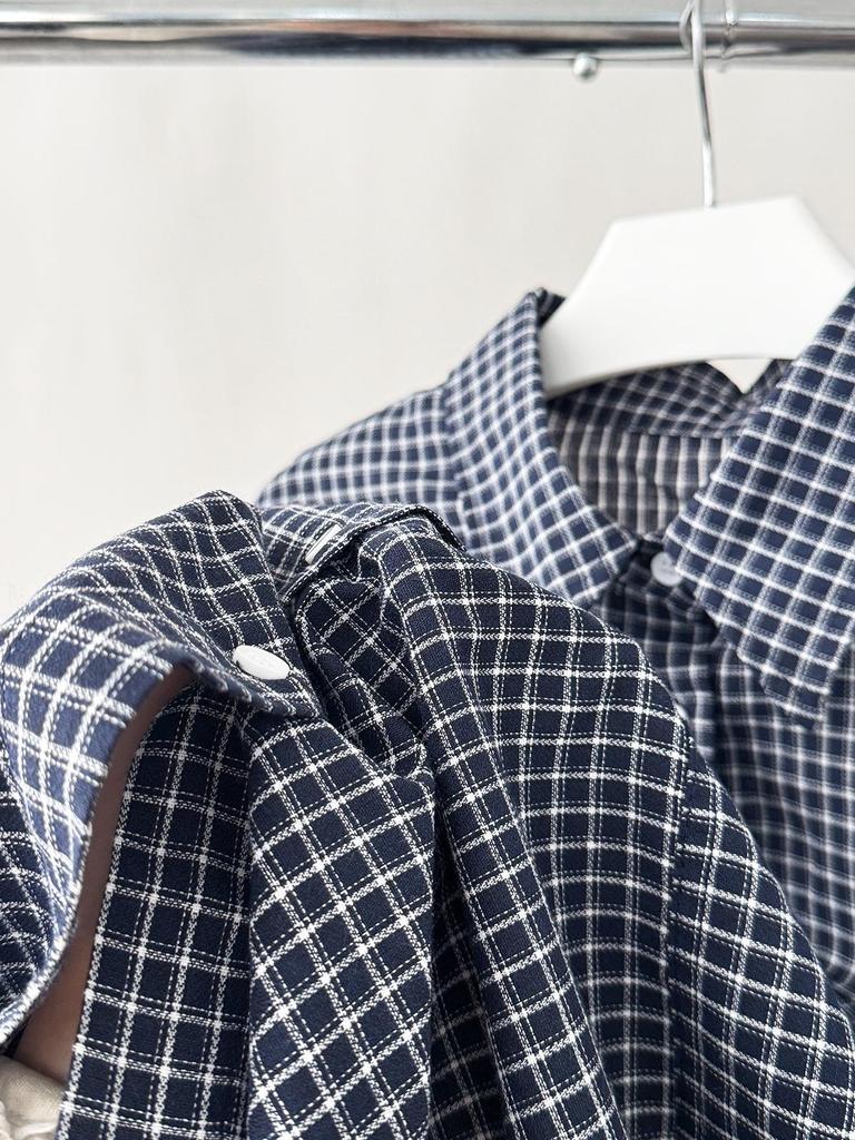 LOOPIN Retro Blau Kariertes Langarm Lockeres Hemd für Damen - Lässig & Vielseitig