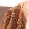 10 Stück Goldfarbene Kettenshop-Ringe Set für Damen, Böhmischer Stil Münze Schlange Mond Stern Blatt Liebe Design Trendiger Party Schmuck Geschenk
