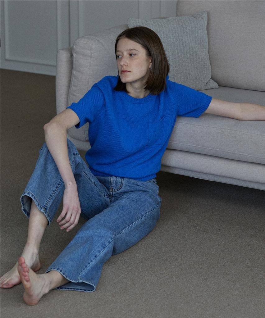 STEP AROUND Cotton Short Sleeve Pocket Knit_Blue