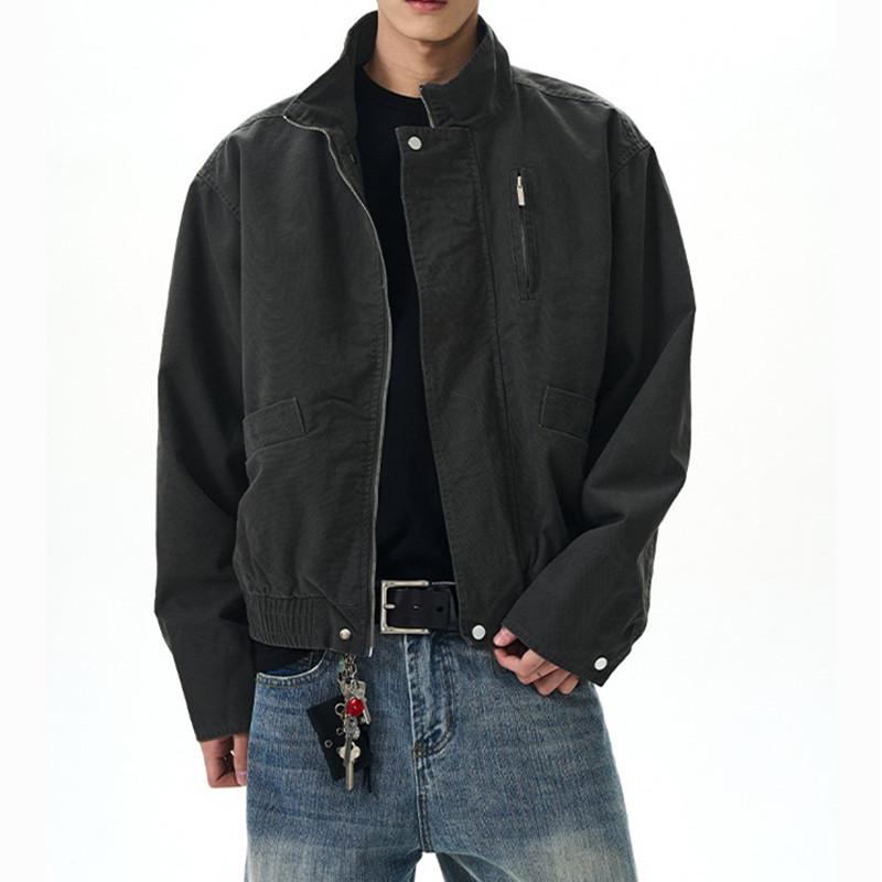 Unisex Retro Stand-Collar Bomber Jacket - Spring/Autumn Short Loose Casual Outerwear