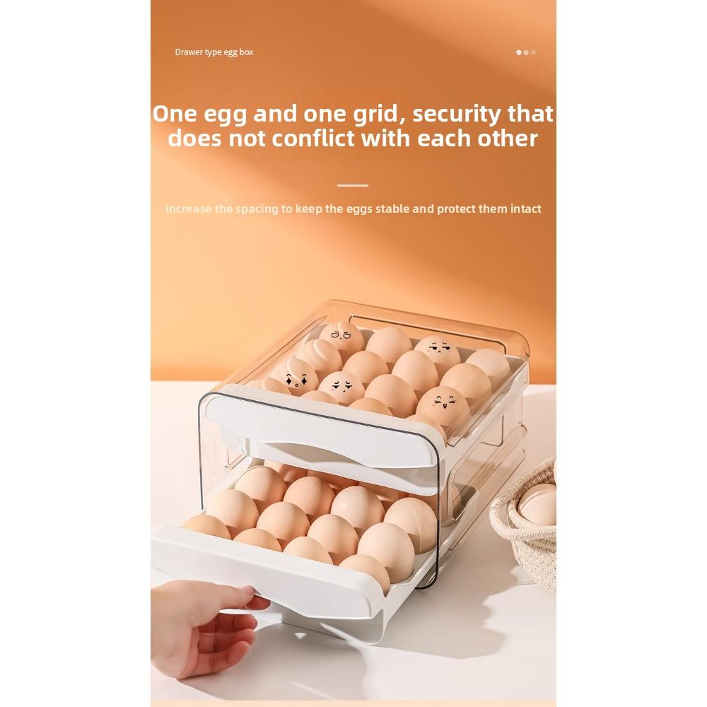 Refrigerator Drawer Type Egg Storage Box Transparent Thickened 32 Grid Egg Box Food Grade Double Layer Can Be Stacked Fresh-keeping Box