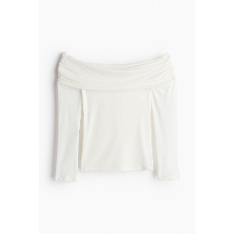 

HM Women s T-shirt Fall Slim Fit Plaid Inner off-the-Shoulder Long Sleeves Tops Bottoming Shirt 1240081