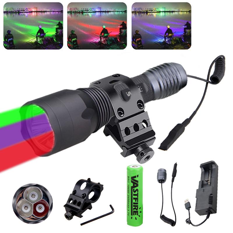 Green/Red Light LED Hunting Flashlight Tactical Zoomable Flashlight Torch 1 Mode Professional Handheld Lamp 20-35mm Rifle Mount