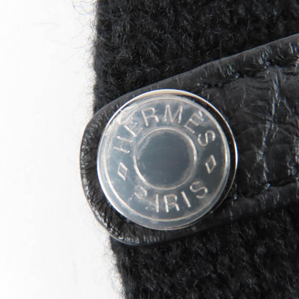 Pristine HERMES Baltimore Mittens Serie Metal Knit Gloves black cashmere S Used