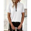 Womens Ribbed Knit Half Zip T Shirt With Stand Collar Short Sleeve Casual Slim Fit Top