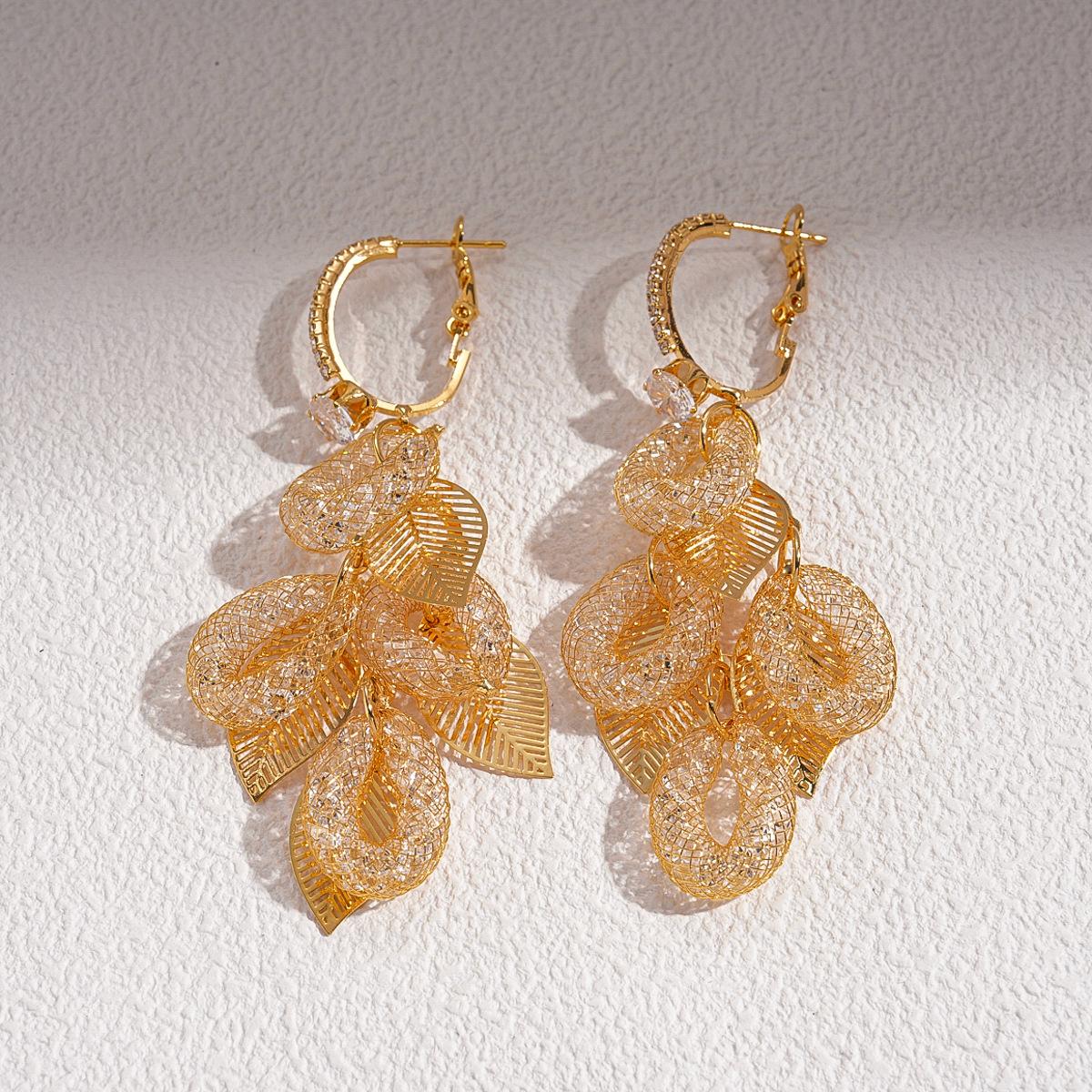 Personalized zircon oval leaf fringed silver needle earrings fashion temperament earrings