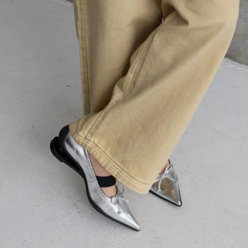 Luxury Designer Strange Heel Modern Single Shoes Women Pointed Toe Butterfly Knot Retro Ballet Shoes All Match Casual Pumps New