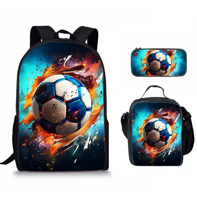 Classico Popolare Divertente Nuovo Calcio Stampa 3D 3pz/Set Alunno Zaini Scolastici Zaino per Laptop Zaino a Spalla Borsa Pranzo Astuccio