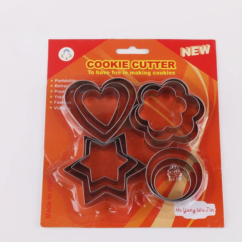 12pcs/set Stainless Steel Cookie Biscuit DIY Cake Mold Star Heart Round Flower Shape Fruit Cookie Cutter Baking Mould Egg Tools