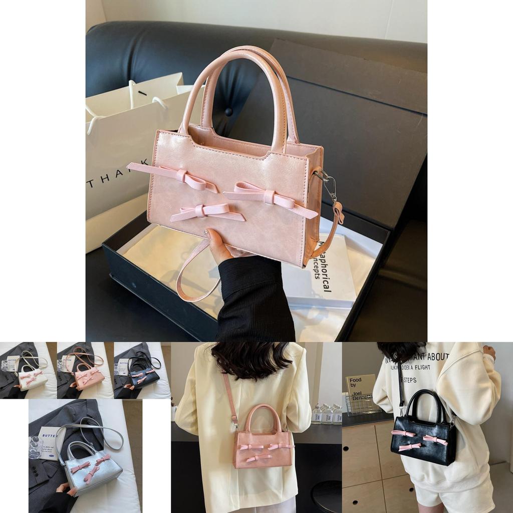 Chic Korean Style Bowknot Crossbody Bag In Black Beige Pink Silver For Women