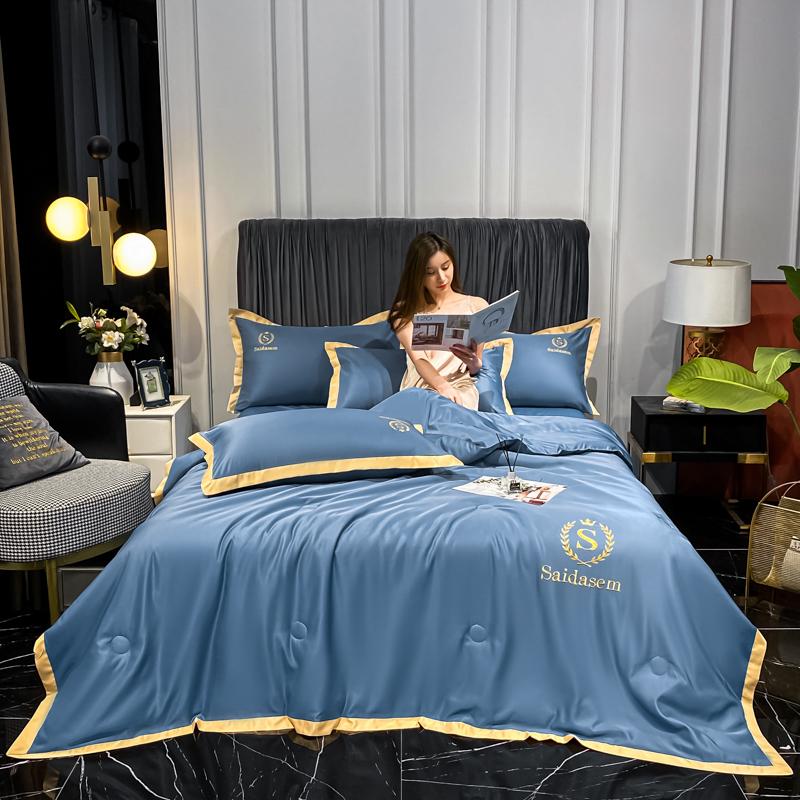 European Style Washed Summer Ice Silk Air Conditioning Quilt Cool Silk Thin Comforter Adult Kids Bed Sheet Pillowcases Bedspread