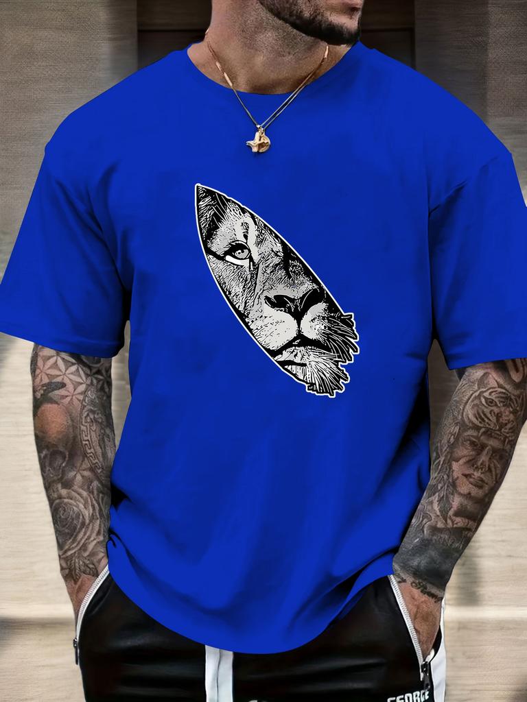Mens Lion Head Graphic T Shirt Summer Soft Comfort Fit Oversized Daily Wear Tee