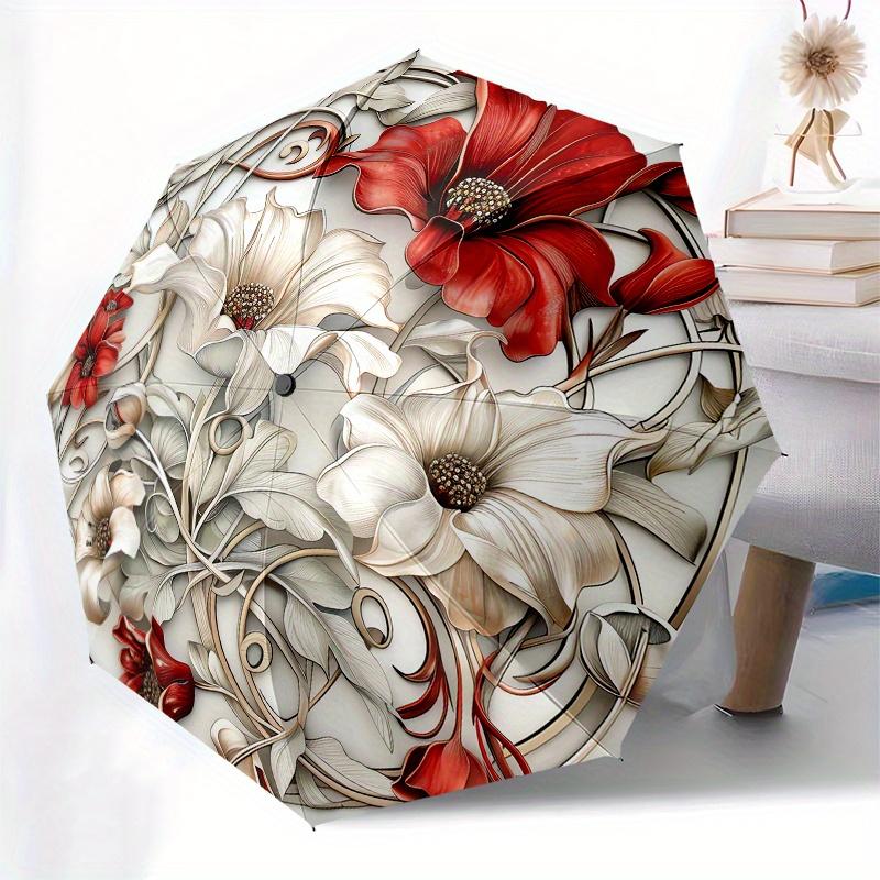 Floral Design Themed Eight Rib Automatic Folding Umbrella Is Suitable for Both Men and Women, Making It A Perfect Christmas and Valentine's