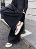 Women's Black & Gray High-Waist Denim Skirt Pants - Loose Fit, Slim Draped Wide Leg for Spring & Autumn 2024