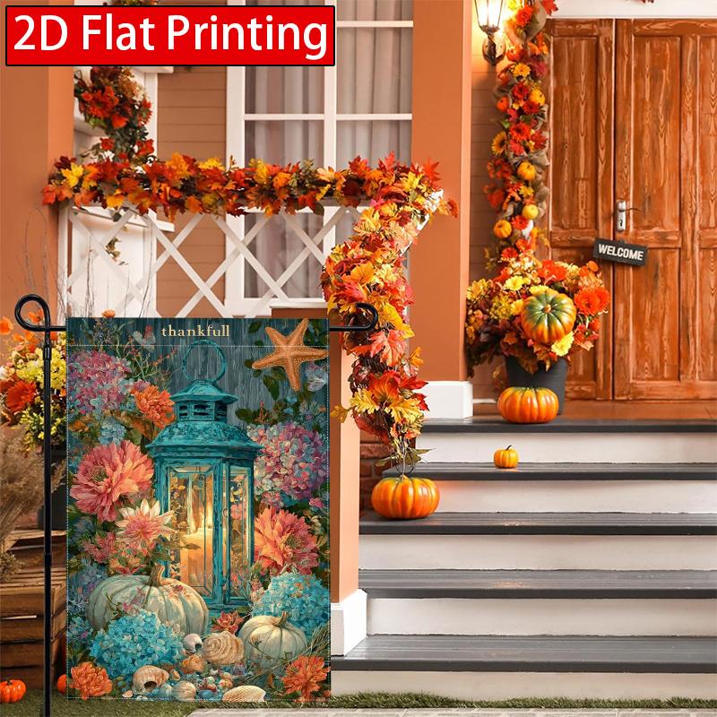 2D Flat, 2D Flat Thanksgiving Navigation Pumpkin Lantern Garden Flag_1 (1)- Outdoor Garden Flag Double-sided Home Decoration Courtyard Decoration Outd