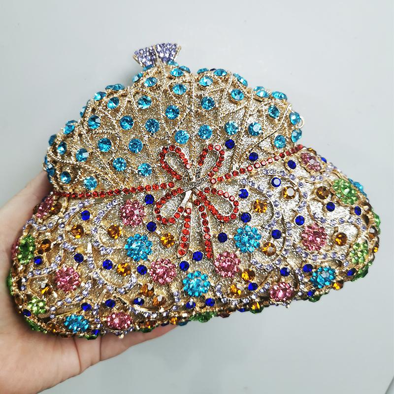 

Gold Rhinestone Little Bow Evening Wedding Bridal Clutches Luxury Women Diamond Party Purse Lady Crystal Dinner Banquet Bags 19cmX13cmX8cm