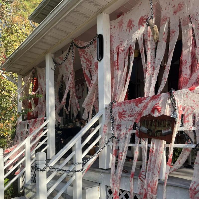 Halloween Doorway Curtains Decorative Blood Gauze Fabric Bloody Handprints Doorway Curtains Halloween Scary Haunted Home Decor