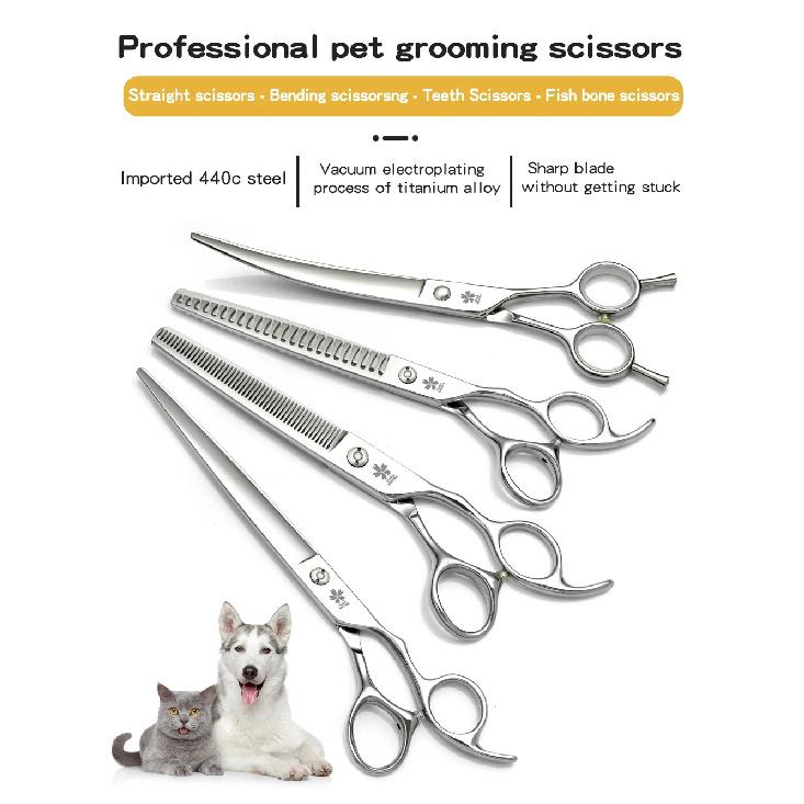 Professional Pet Beauty Scissors Japan 440c Steel Dog Teddy Pet Beautician 7.5 Inches Bending Scissors Thin Scissors High-Qualit