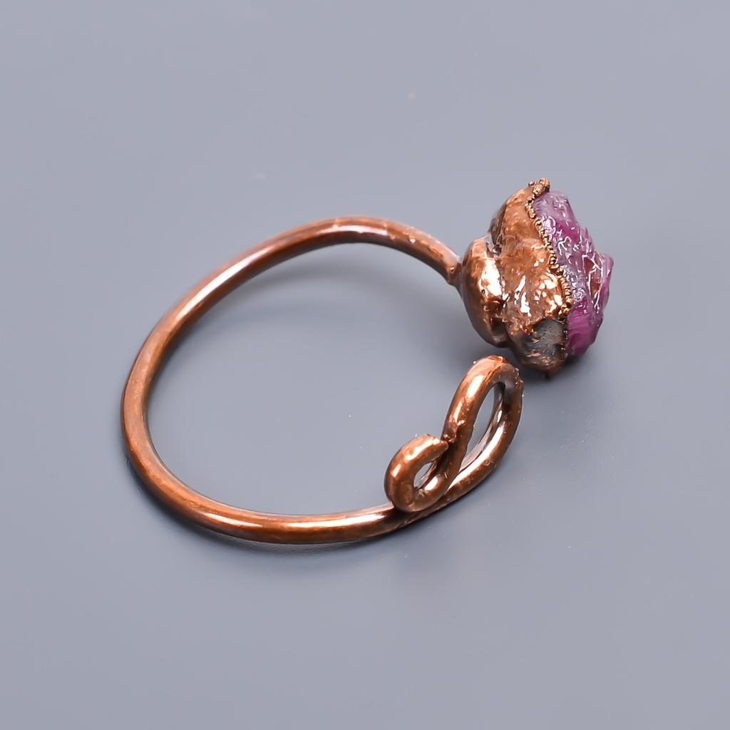 Pink Ruby Stone Copper Statement Electroformed Cocktail Friend Gift Ring Jewelry V-42