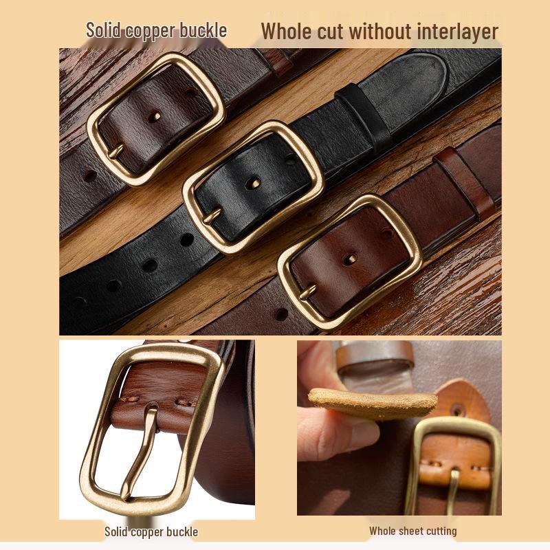 Men's Genuine Leather Retro Distressed Handmade Belt, Korean Style Casual Versatile for Jeans