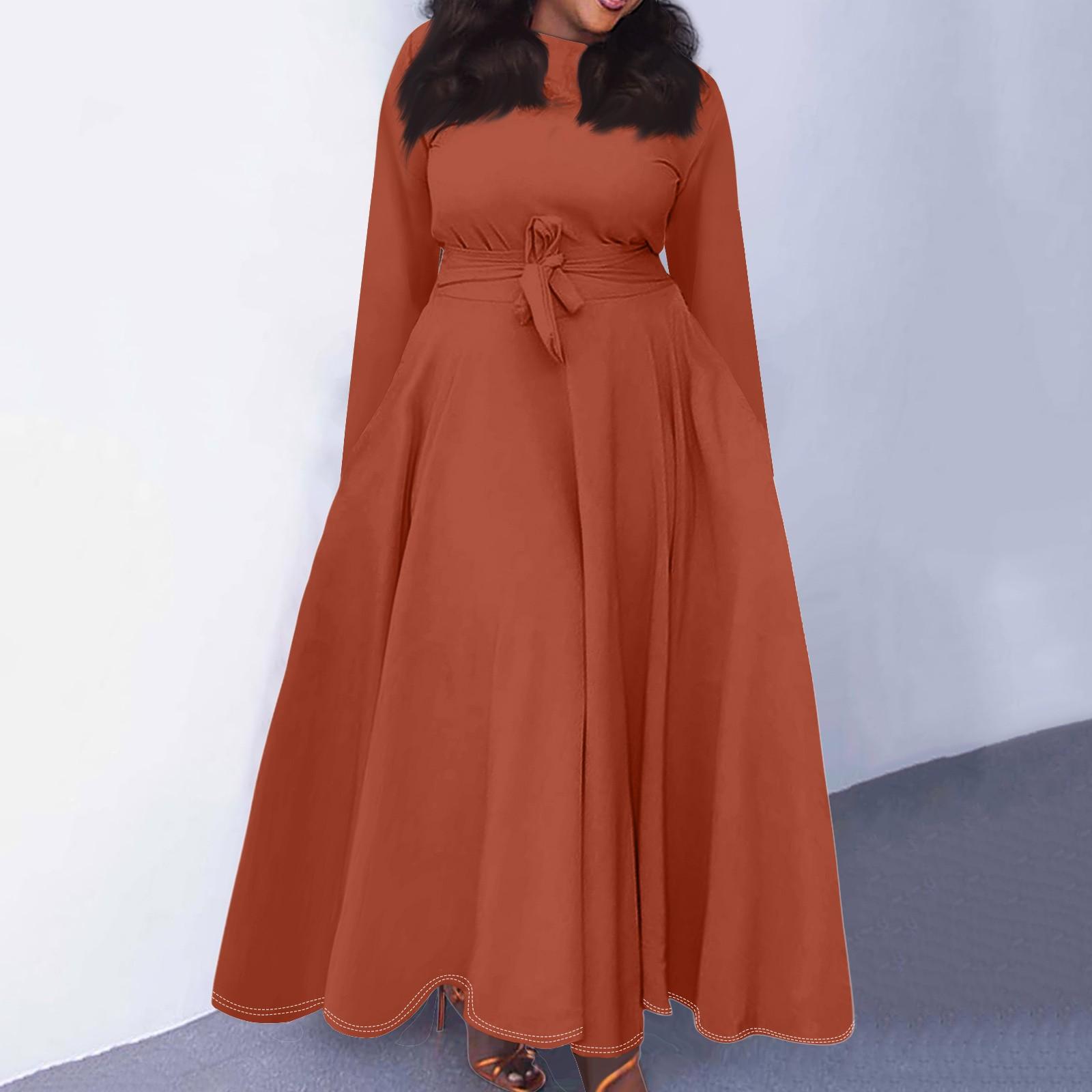 

Женское повседневное модное платье большого размера с круглым вырезом, длинным рукавом, карманами и бретельками, повседневное и удобное XL киноварь