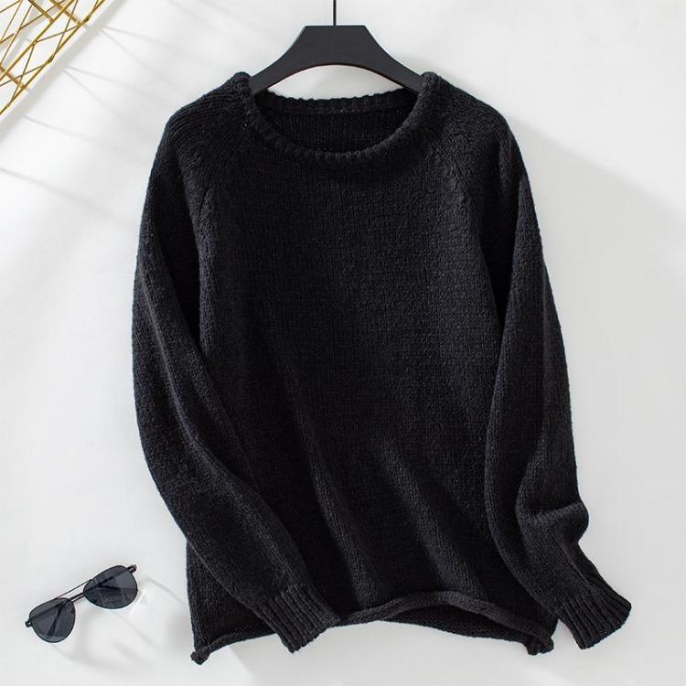 Vintage O Neck Solid Color Long Sleeve Loose Knitwear Cardigan Sweater Top for Autumn Winter