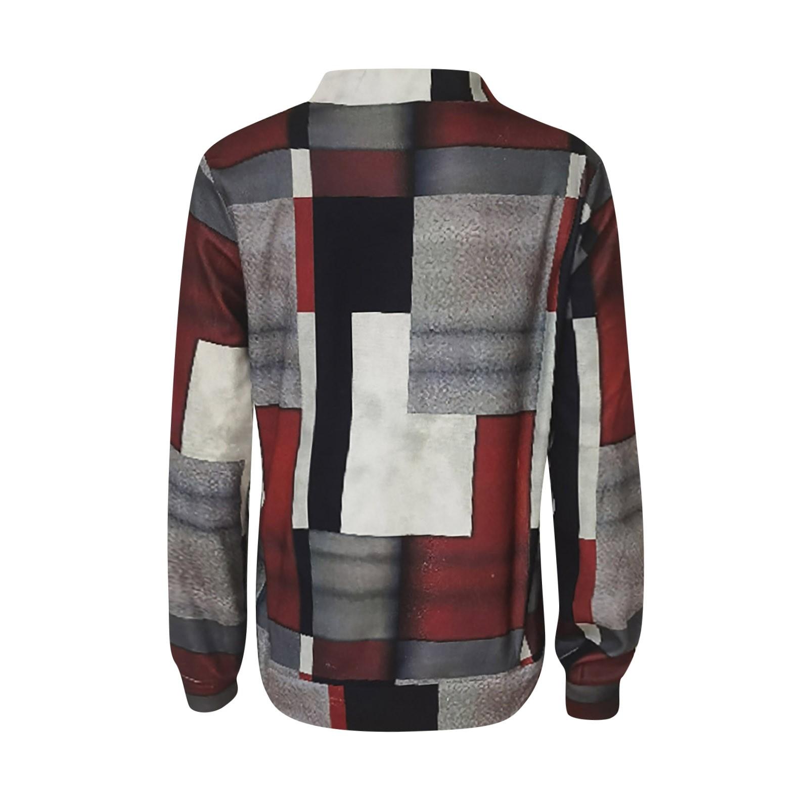 Женский повседневный клетчатый свитер на молнии с длинными рукавами и v-образным вырезом — фото 5