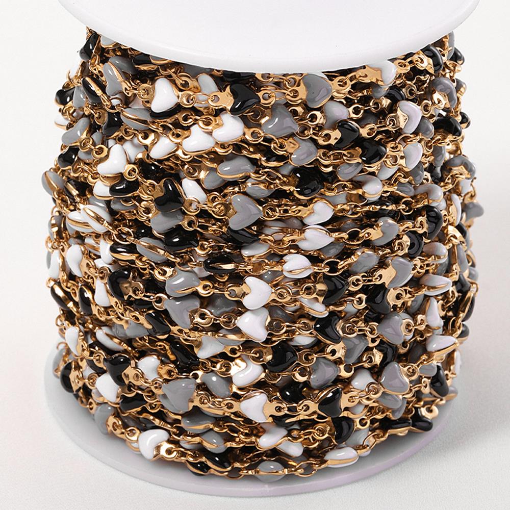 1meter Stainless Steel Enamel Black White Gray Love Heart Beads Chains for Necklace Bracelet Sweater Jewelry Making DIY