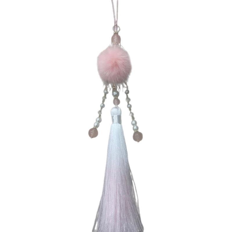 

Vintage Chinese Hanfu Pendant Traditional Tassels Mink Hair Waist Pendant Fashionable Jewelry Decor for Celebrations светло-розовый