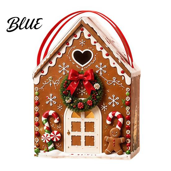 Christmas Eve Gift Containers Wonderland Cottage Box, House Shaped Paper Treat Boxes, Holiday Party Favor Bags Snack Holder with Handle for