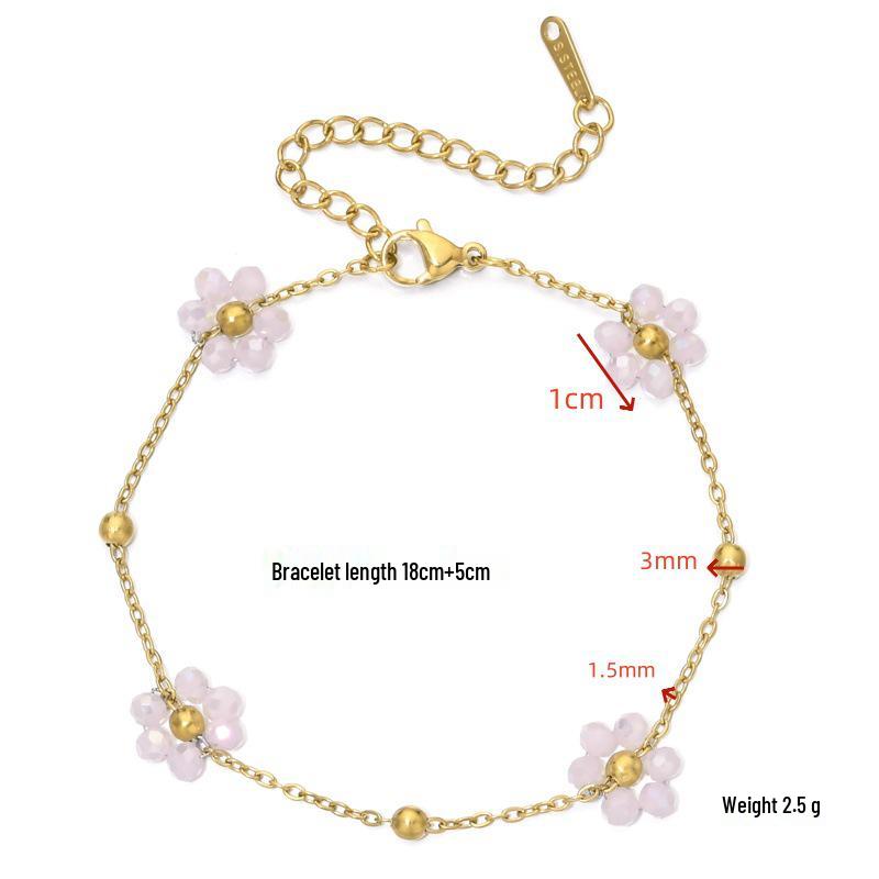 Elegant Crystal Flower O-Bead Chain Bracelet Necklace In Stainless Steel