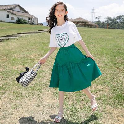 Girls Summer Casual Breathable Comfortable Set Short Sleeve + Skirt Two Piece Set