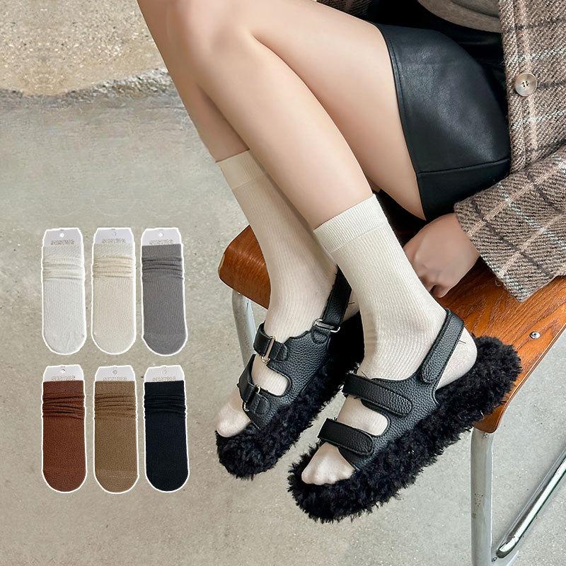 Female Spring and Autumn All Match Solid Color Vertical Bar New Simple Straight Tube Stack Cotton Socks