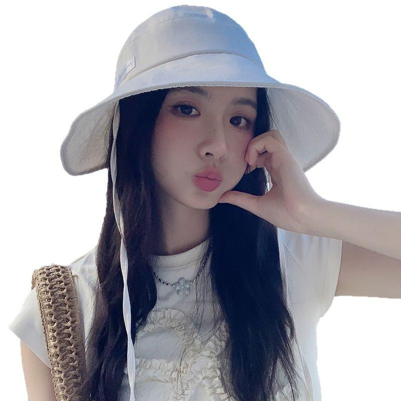 Retro Blue Striped Bucket Hat Women's Spring and Summer Big Brim Sun Hat Big Head Circumference Showing Washbasin Hat